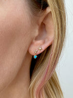 "Claw" Bezel Drop 14k Gold and Diamond Stud Earring with Gemstones