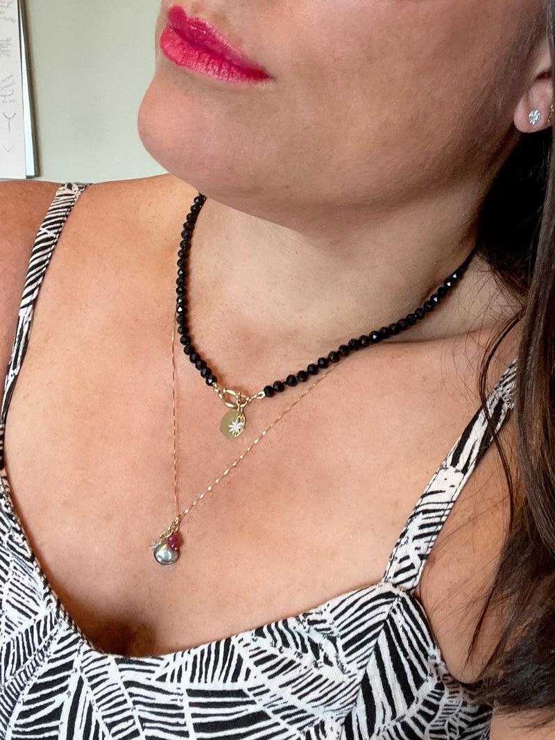 Chunky Knotted Gemstone Diamond Charm Necklace: Spinel