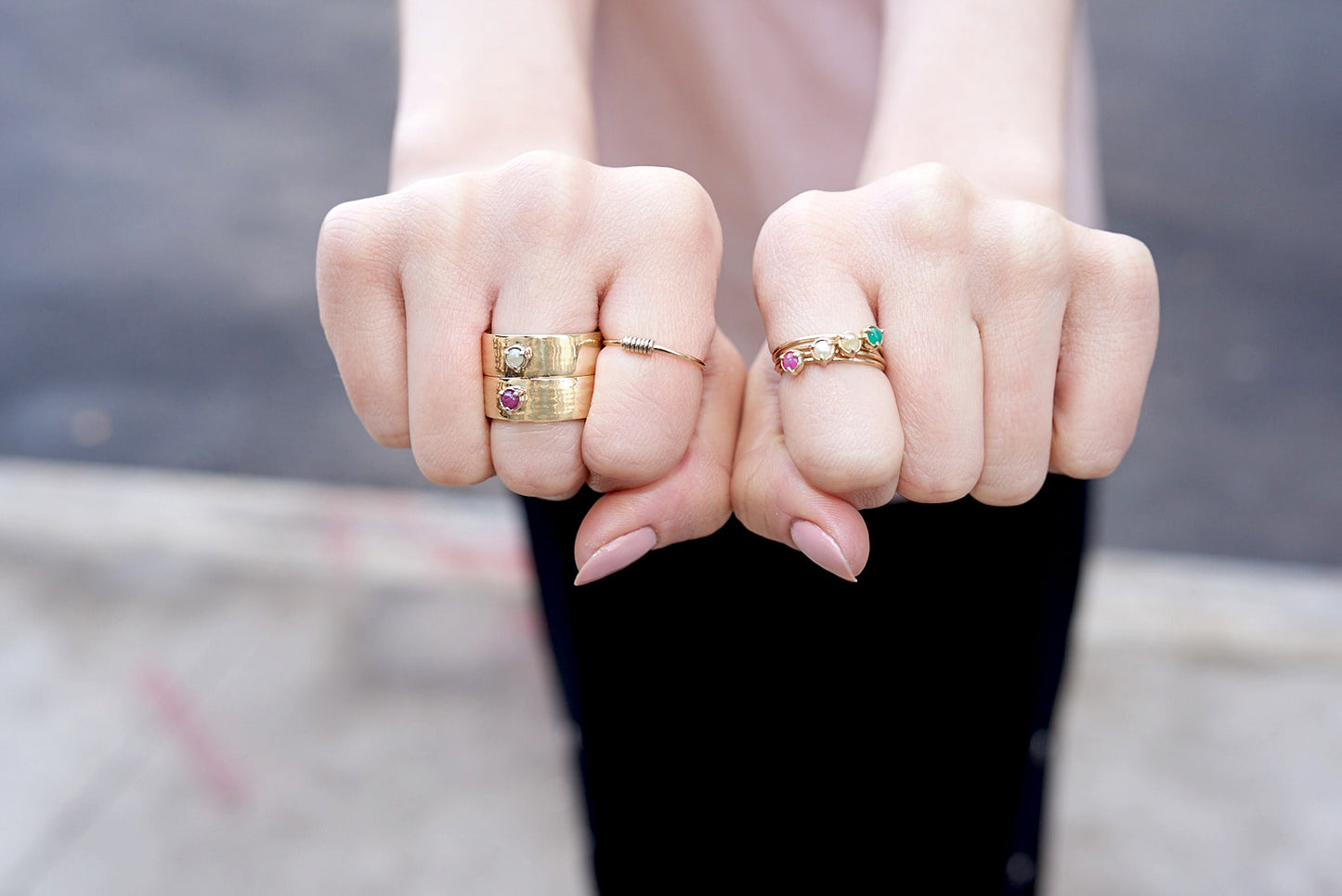 "Liquid Metal" 14K Yellow Gold Wide Hammered Band with Natural Rose Cut Diamond