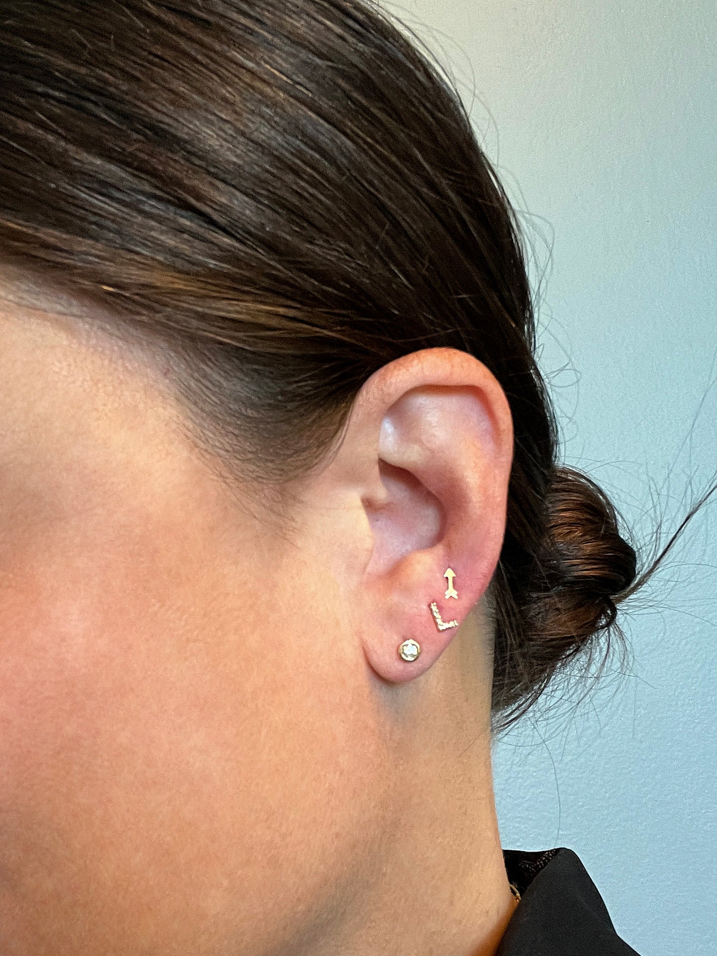 Pave Diamond SINGLE 14K Gold Mini Initial STUD