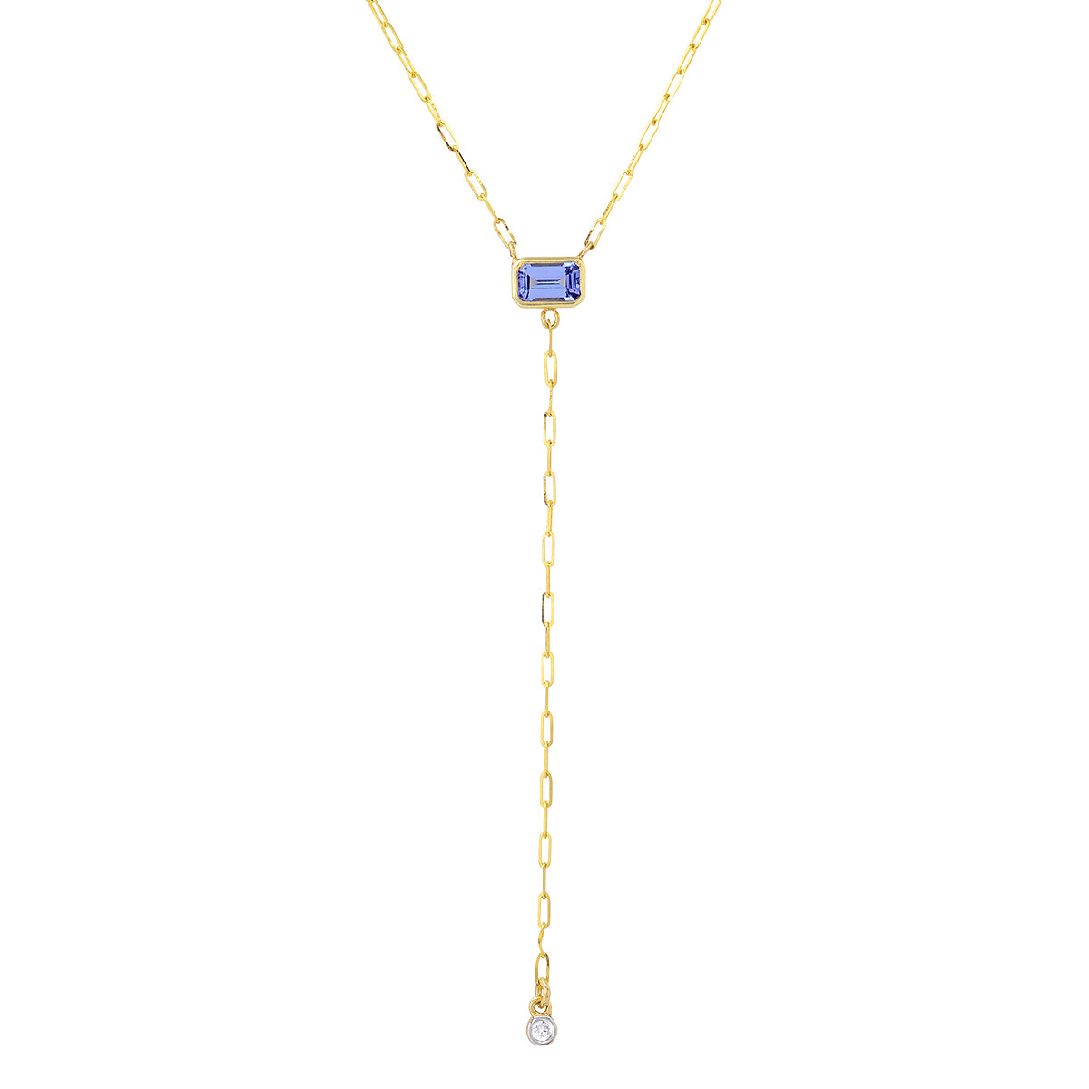 KNIFE EDGE Gemstone Necklace: Y Neck Drop with Tanzanite