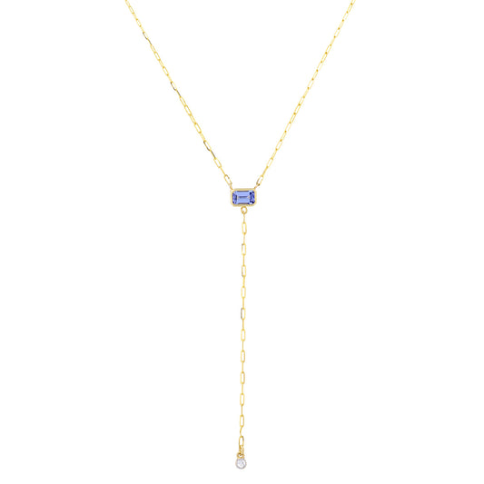 KNIFE EDGE Gemstone Necklace: Y Neck Drop with Tanzanite