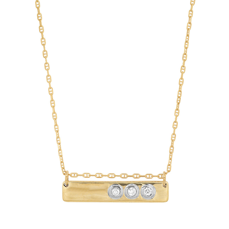 "Liquid Metal" 14K Yellow + White Gold Bar Necklace with Diamonds