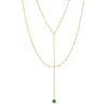 "Claw" 14K Gold 3 Prong Double Stone "Y-Neck" Necklace with Rubies or Emeralds