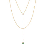 "Claw" 14K Gold 3 Prong Double Stone "Y-Neck" Necklace with Rubies or Emeralds