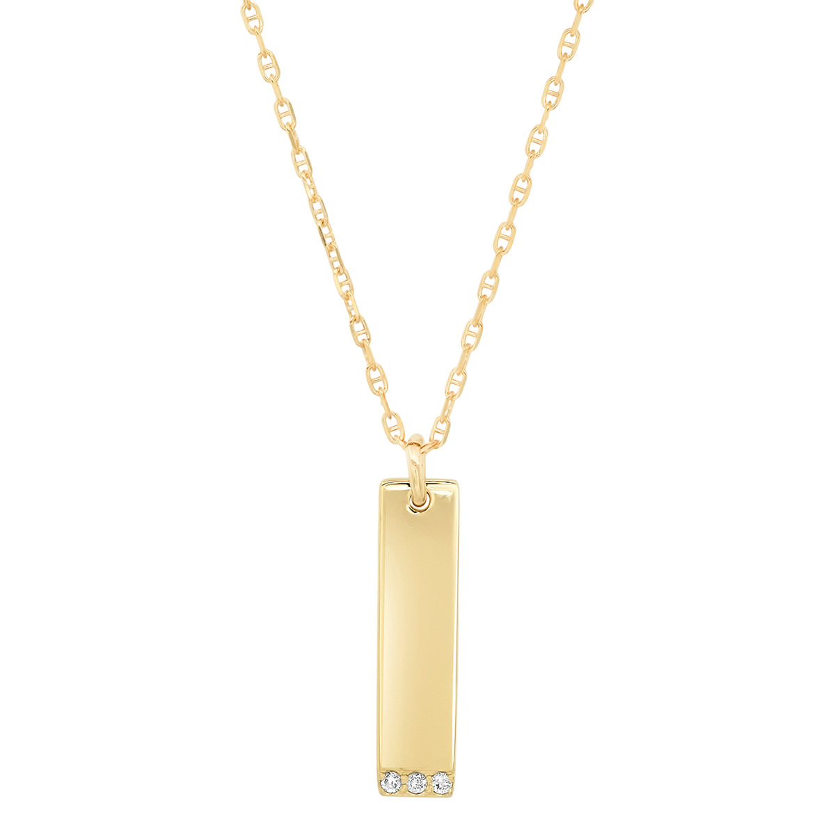 14K Gold Engravable Vertical Bar Necklace with Diamonds