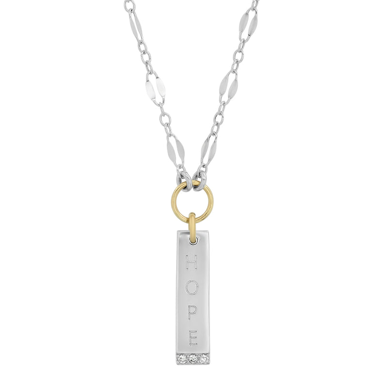 Sterling Silver/14K Gold "Hope" Vertical Bar Necklace with Diamonds for SAVING INNOCENCE