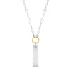 Sterling Silver Engravable Vertical Bar Necklace with 14K Gold Rings and Diamonds