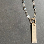 Sterling Silver Engravable Vertical Bar Necklace with 14K Gold Rings and Diamonds