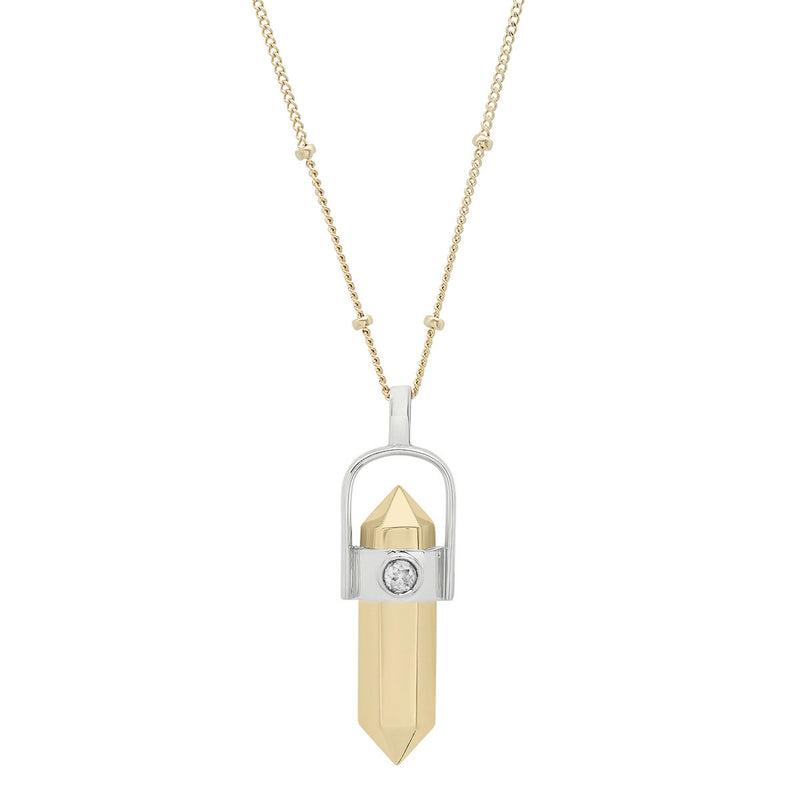 14K Yellow and White Gold Vertical "Crystallized" Metal pendant with Natural Rose Cut Diamond