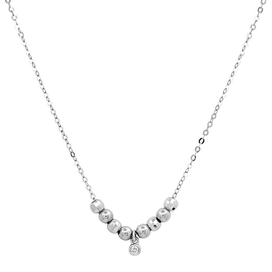 Moveable Beaded Diamond Drop Necklace - 14K Yellow or White Gold