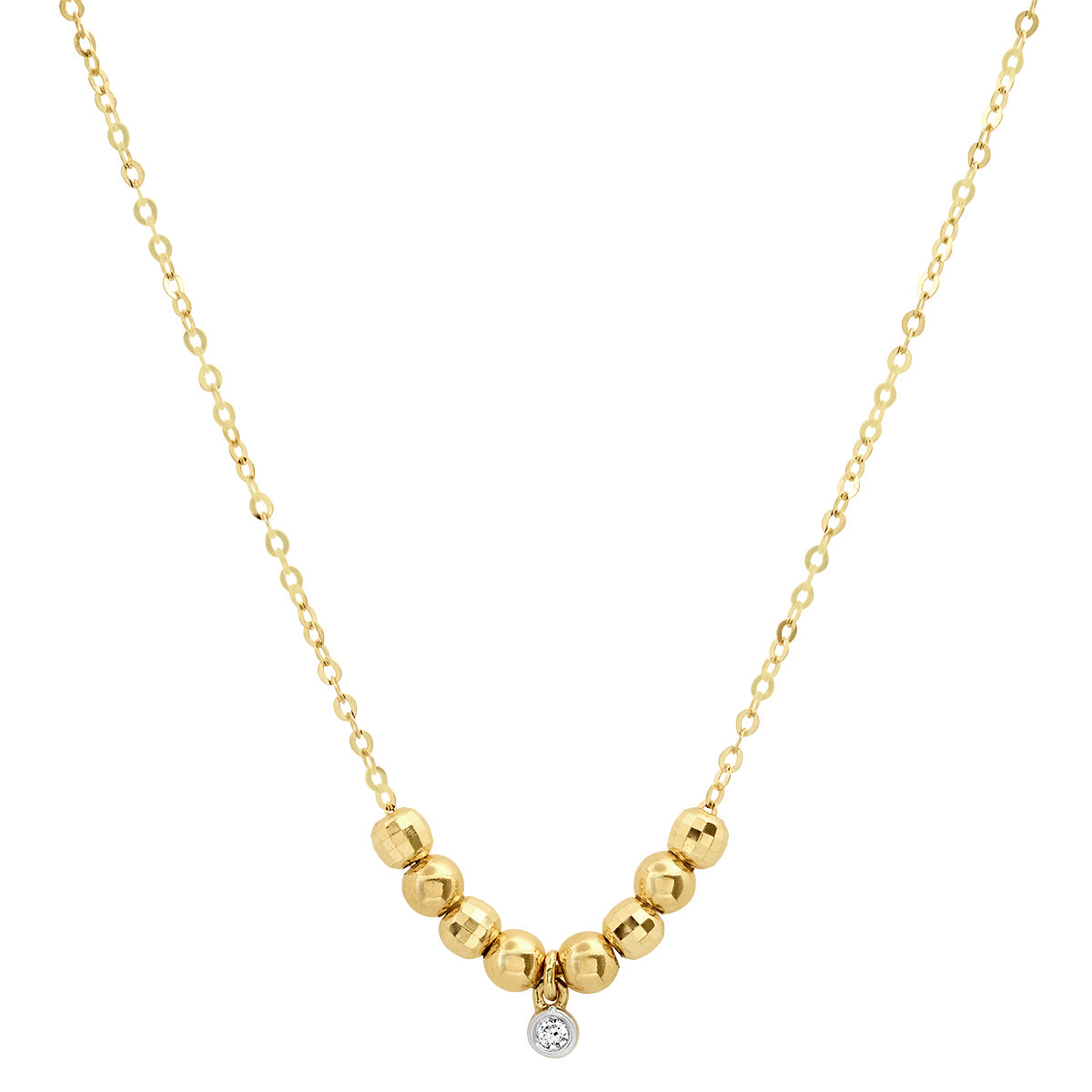 Moveable Beaded Diamond Drop Necklace - 14K Yellow or White Gold