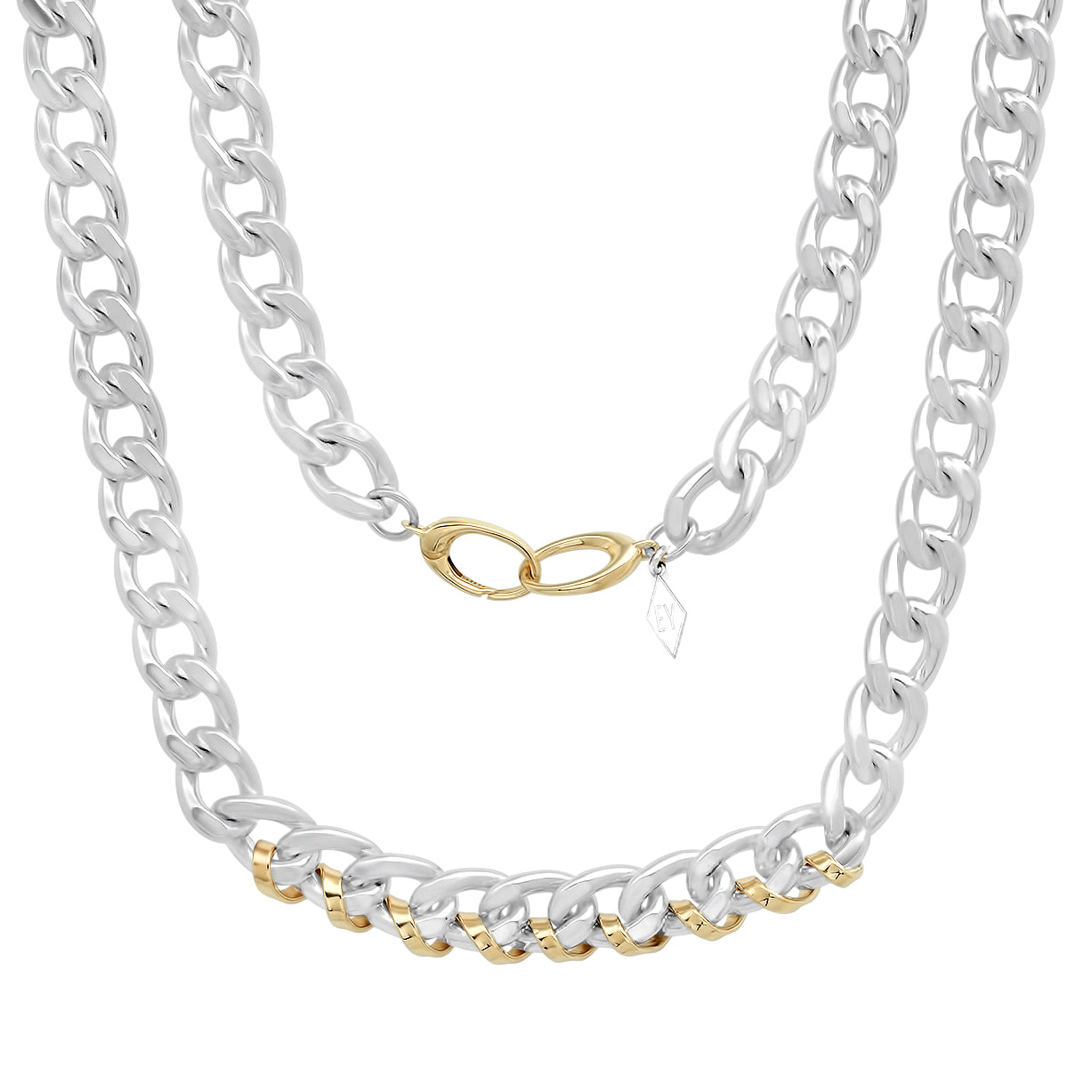 Two-Tone Heavy Metal Link Chain - Sterling Silver & 14K Gold