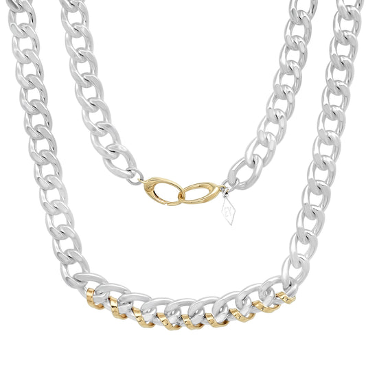 Two-Tone Heavy Metal Link Chain - Sterling Silver & 14K Gold