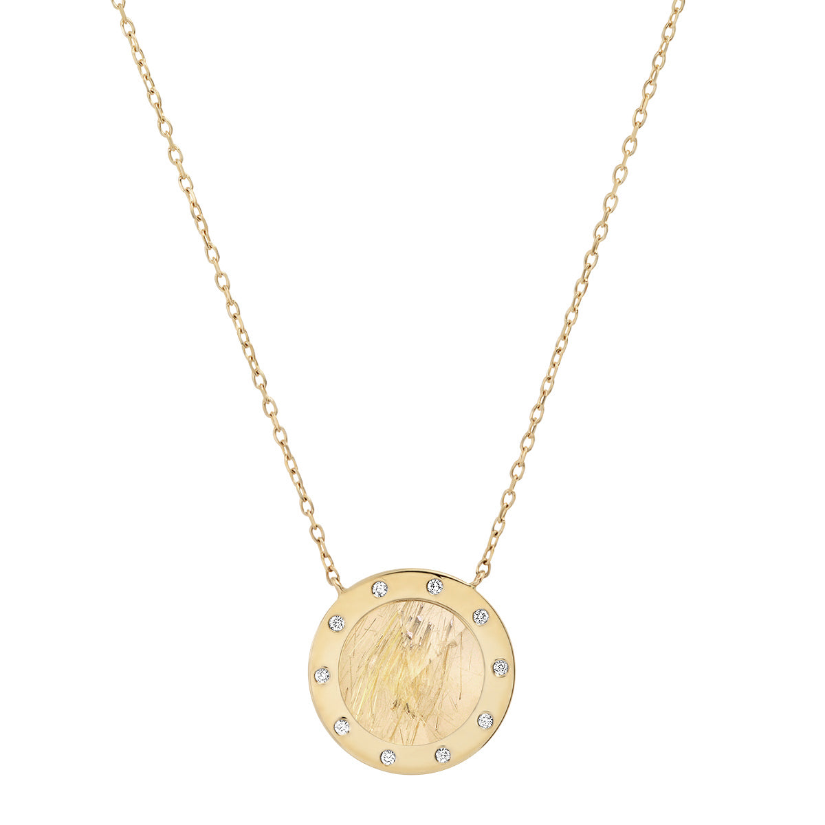 Rutilated Quartz Large "Pyramid" Pendant with 14K Yellow Gold and Diamonds