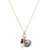 Gemstone Cluster Diamond Charm Necklace: Blue Keshi Pearl, Rubies