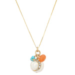 Gemstone Cluster Diamond Charm Necklace: Coin Pearl, Agate, Turquoise