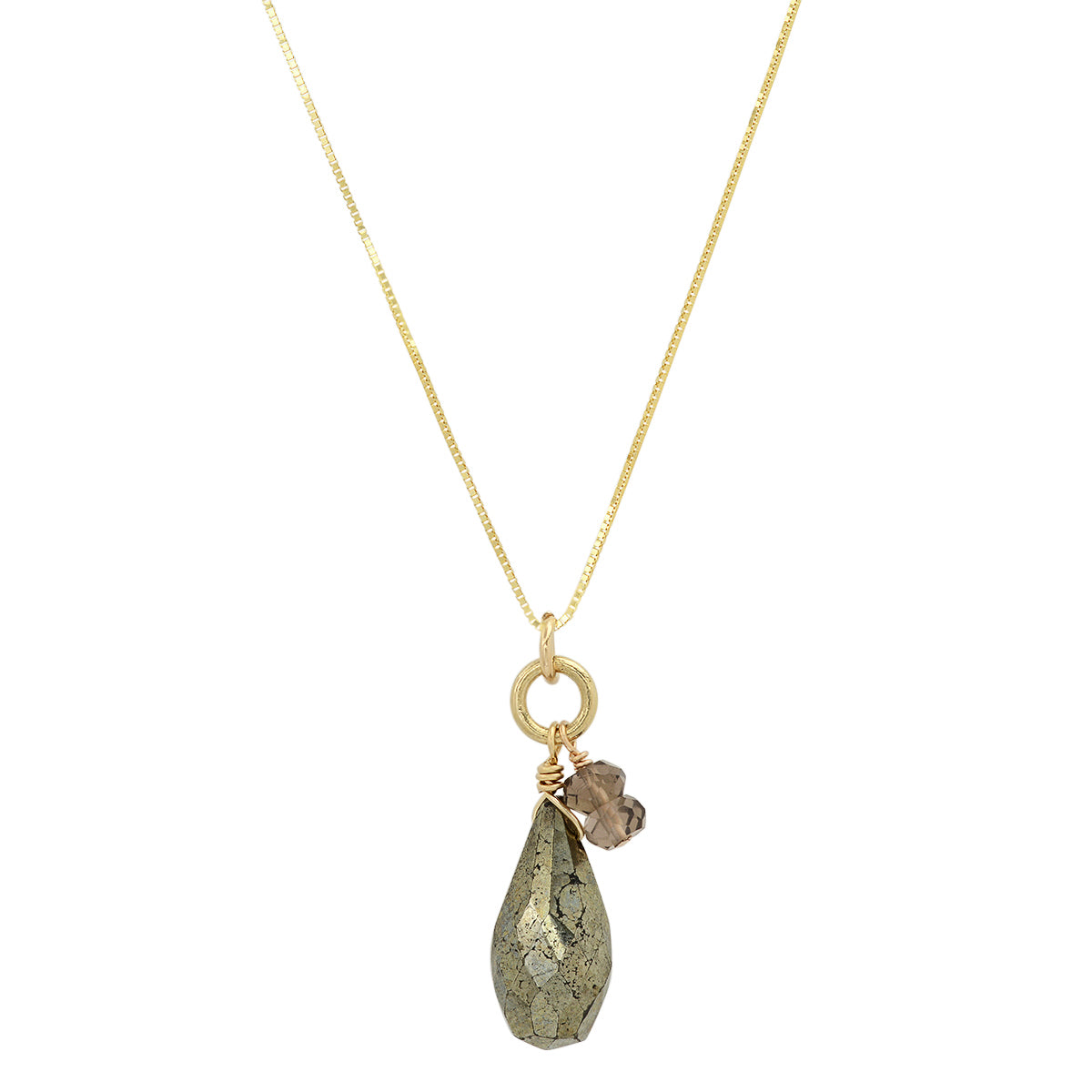 Gemstone Cluster Necklace: Pyrite and Smoky Topaz