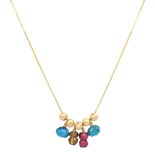 Moveable Jewel Tone Bead 14K Gold Necklace