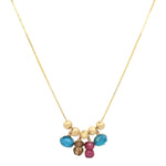 14K Yellow Gold Bead "Movable Beaded" Necklace with Jewel Tone Gemstone Drops