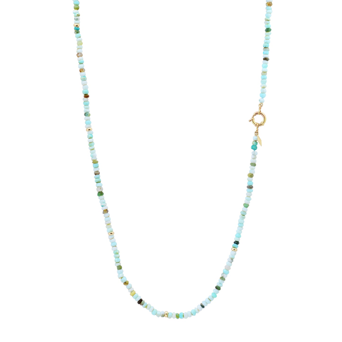 32" Long Beaded Rondelle Necklace: Opals