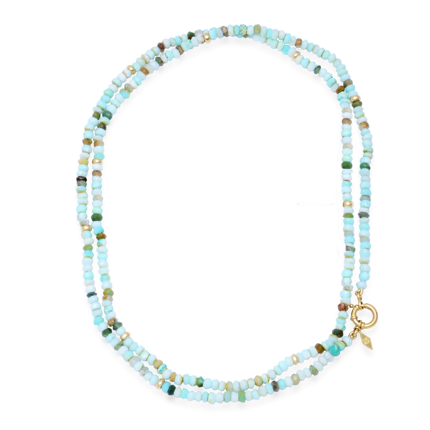 32" Long Beaded Rondelle Necklace: Opals