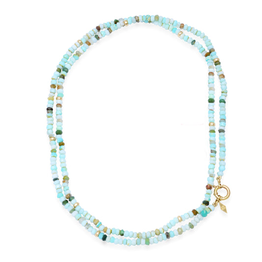 32" Long Beaded Rondelle Necklace: Opals