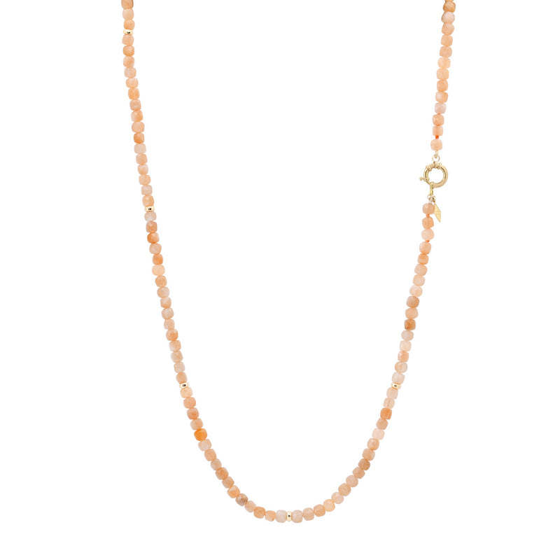 The Long Sailor Lock Beaded Gemstone Necklace: Peach Moonstone