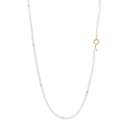 Long Chunky Knotted Gemstone Necklace: Pearl