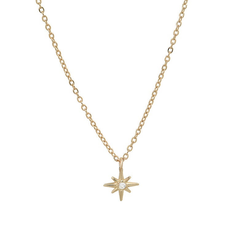 "Celestial" 14K Gold Tiny North Star Pendant with Diamond or Ruby