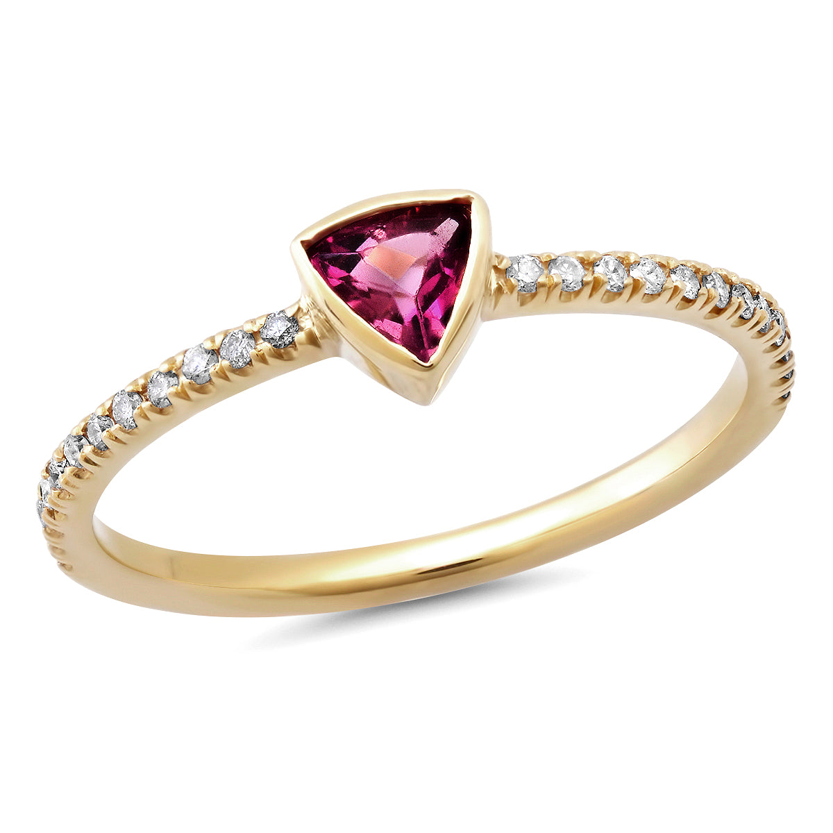 14K Yellow Gold Skinny Diamond Band With Knife Edge Gemstone: Pink Tourmaline