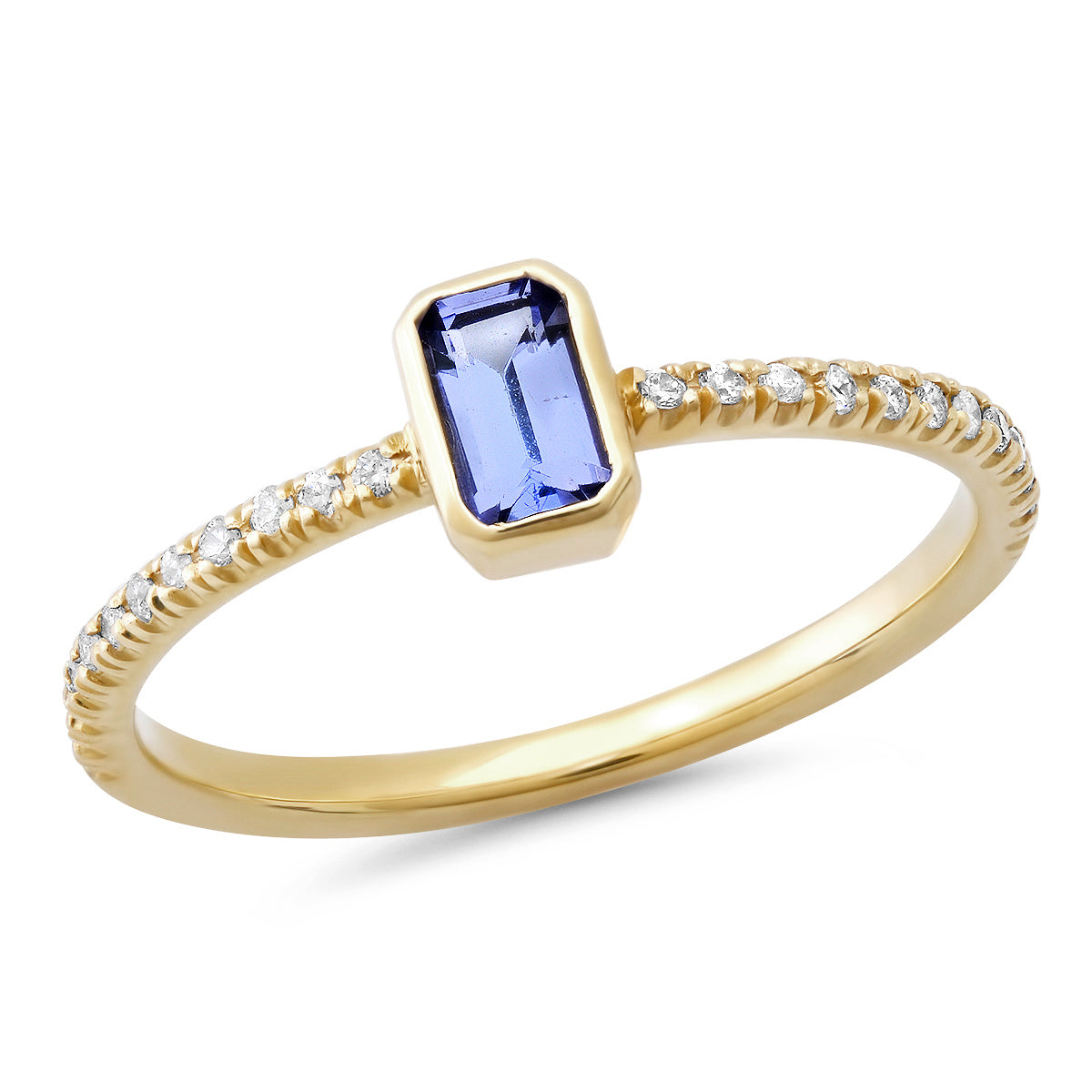 14K Yellow Gold Skinny Diamond Eternity Band With Edge Gemstone: Tanzanite