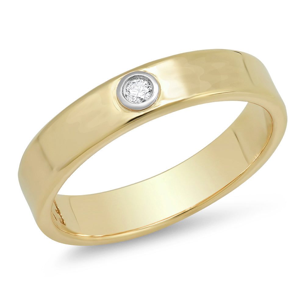 "Liquid Metal" 14K Gold narrow Hammered Band with Diamond