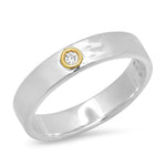 Sterling Silver with 14K Gold "Liquid Metal" narrow Hammered Band with Diamond