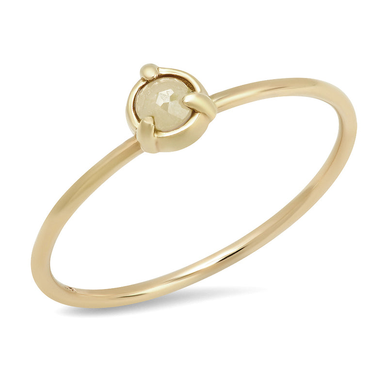 "Claw" 14K Gold  3 Prong Stackable Ring with Natural Rose Cut Diamond or Gemstone
