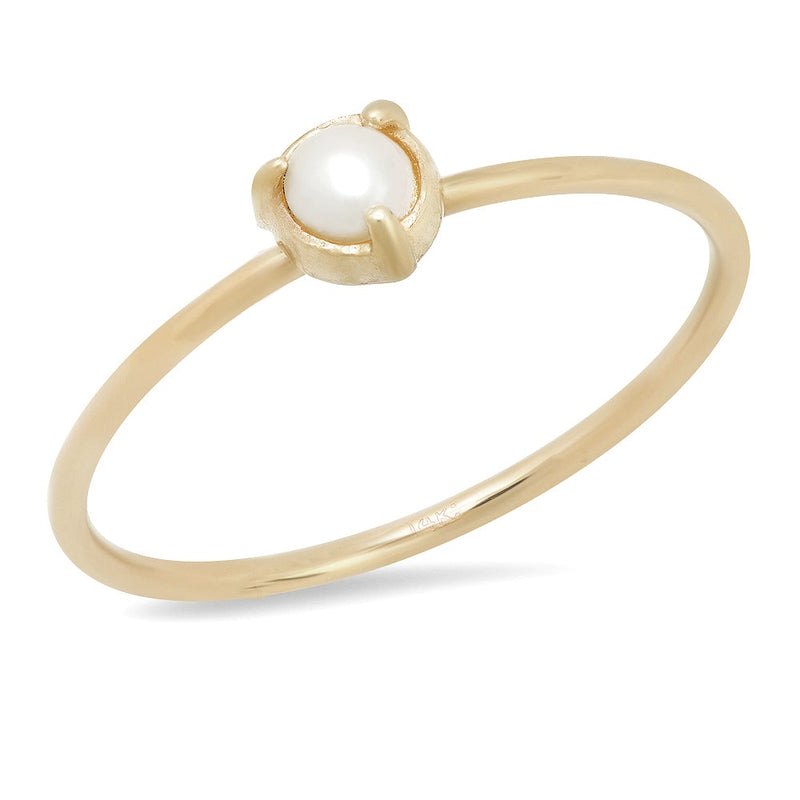 "Claw" 14K Gold  3 Prong Stackable Ring with Freshwater Pearl