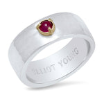 "Liquid Metal" Sterling Silver Wide Hammered Band with Natural Rose Cut Ruby or Emerald