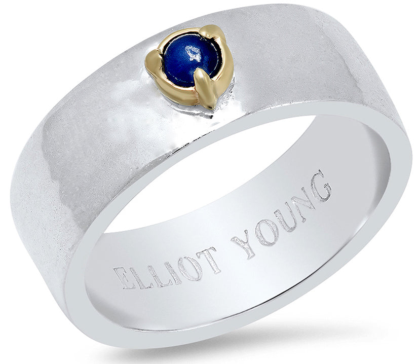 "Liquid Metal" Sterling Silver Wide Hammered Band "Claw" Ring with Natural Rose Cut Diamond, Sapphire, or Turquoise