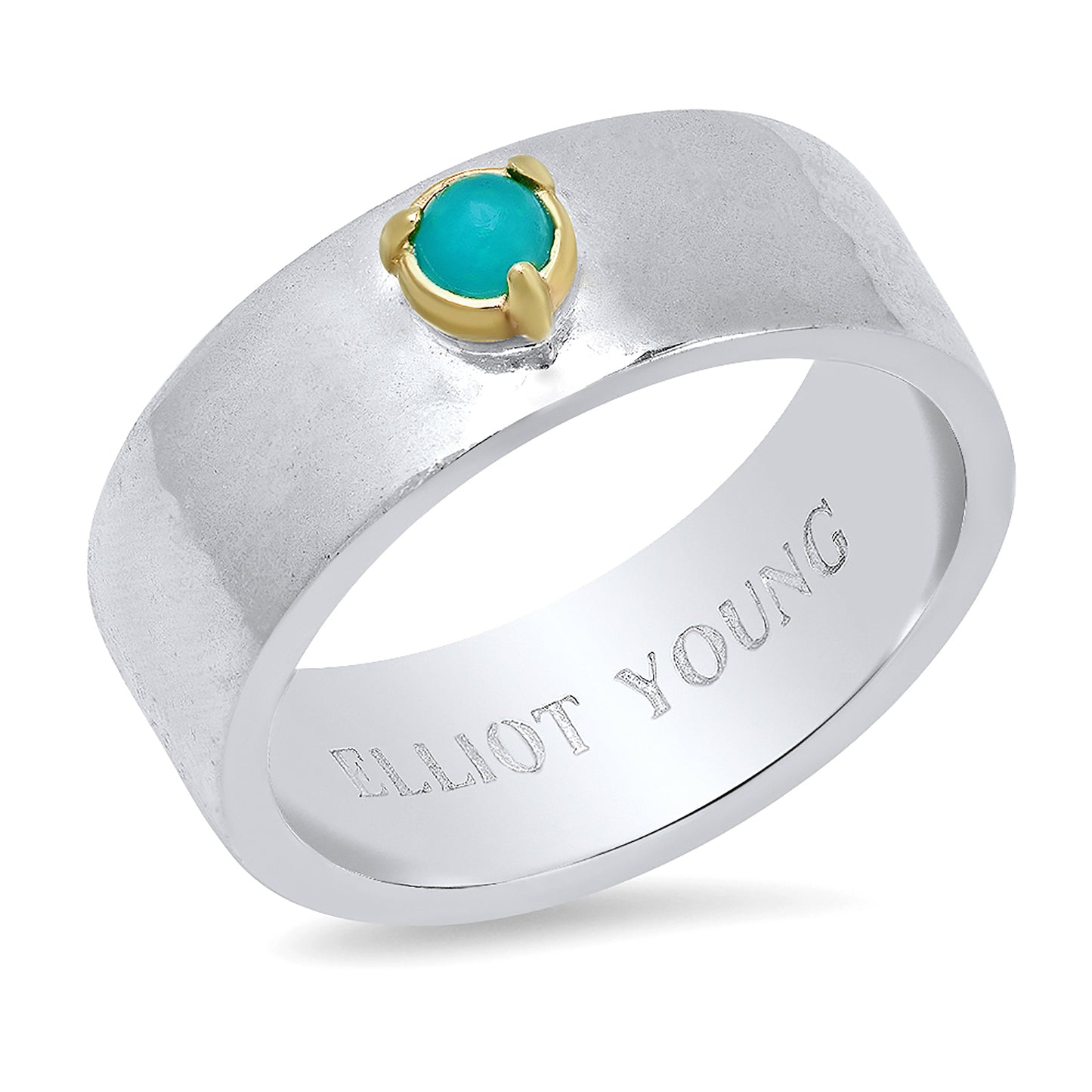 "Liquid Metal" Sterling Silver Wide Hammered Band "Claw" Ring with Natural Rose Cut Diamond, Sapphire, or Turquoise