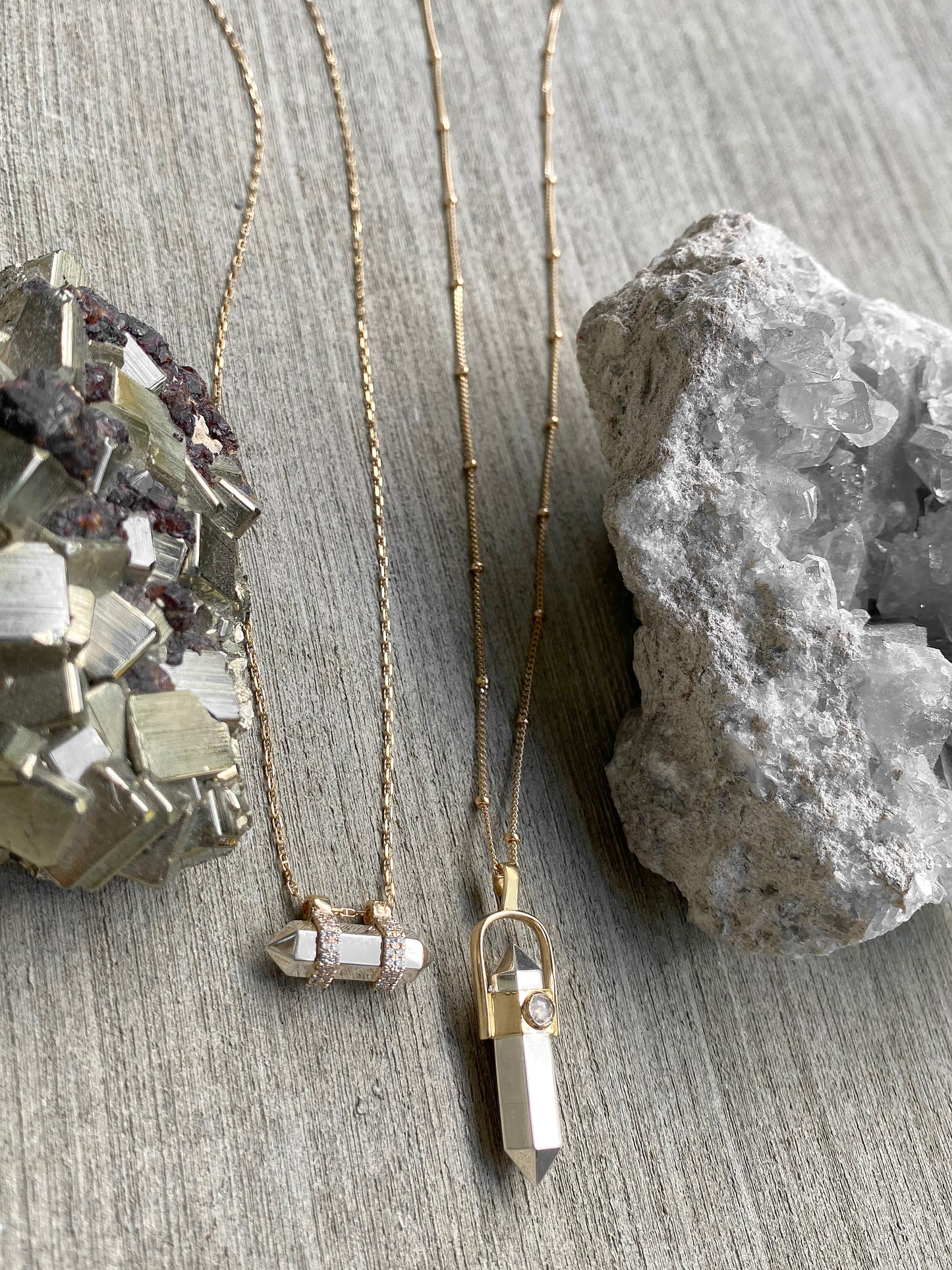 "Crystalized" Healing Pendant - Sterling Silver / 14K Gold & Diamond