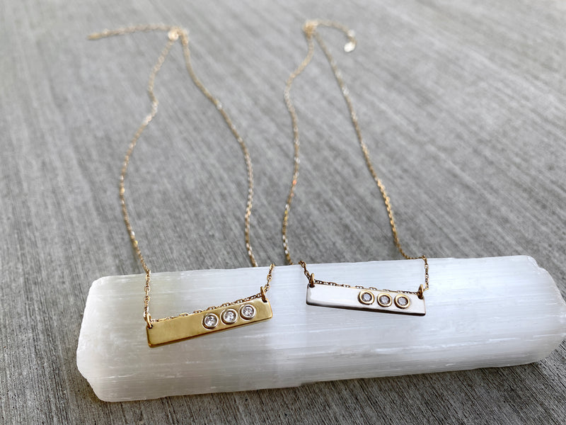 "Liquid Metal" 14K Yellow + White Gold Bar Necklace with Diamonds