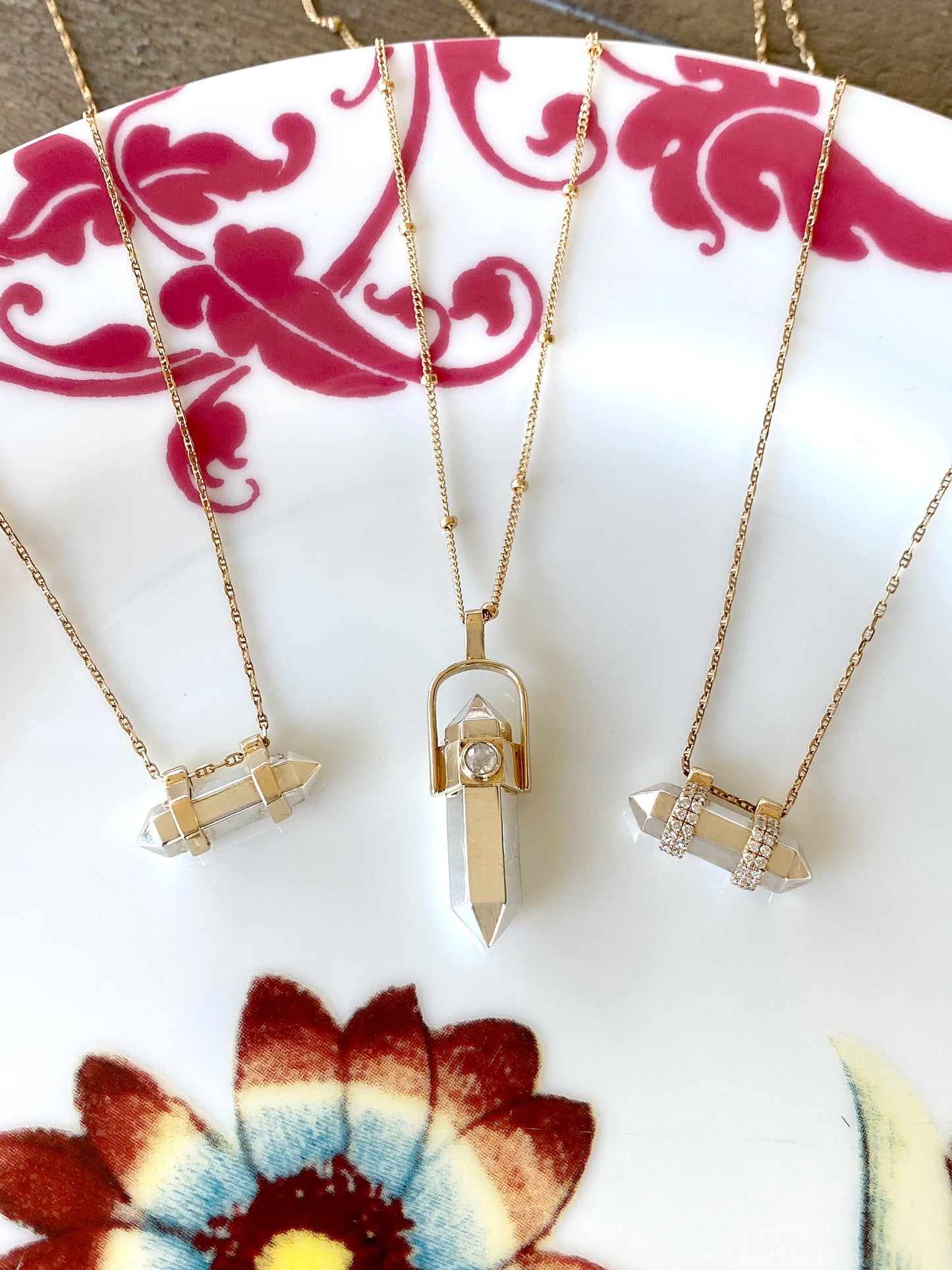 "Crystalized" Healing Pendant - Sterling Silver / 14K Gold & Diamond