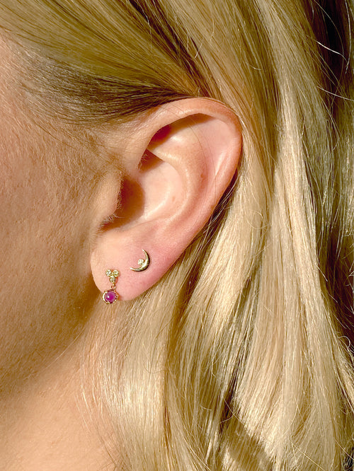 "Celestial" 14K Gold Mini Moon Diamond Stud Earrings with Diamonds