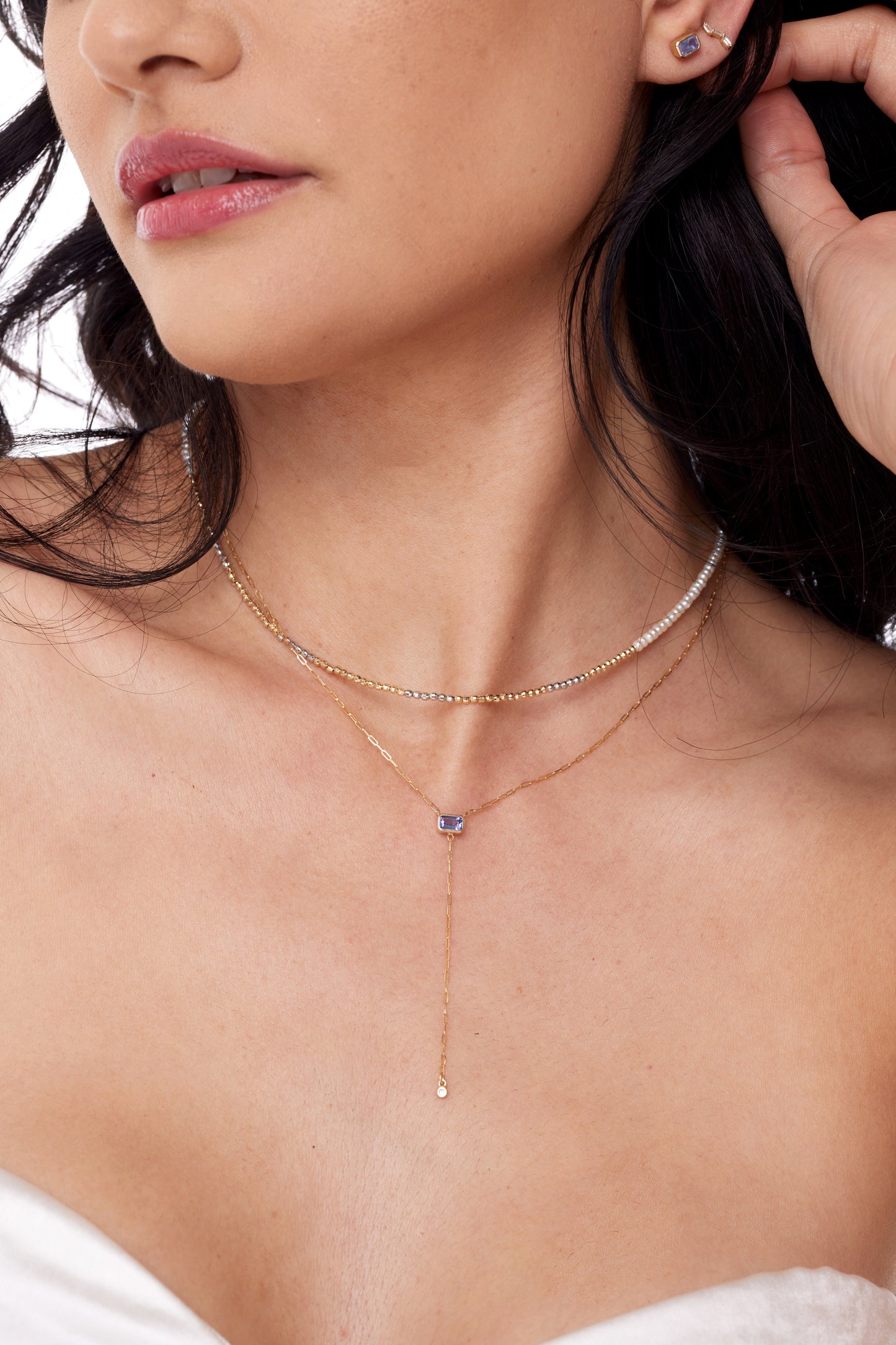 KNIFE EDGE Gemstone Necklace: Y Neck Drop with Tanzanite