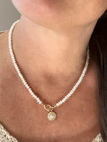 Chunky Knotted Gemstone Diamond Charm Necklace: Pearl