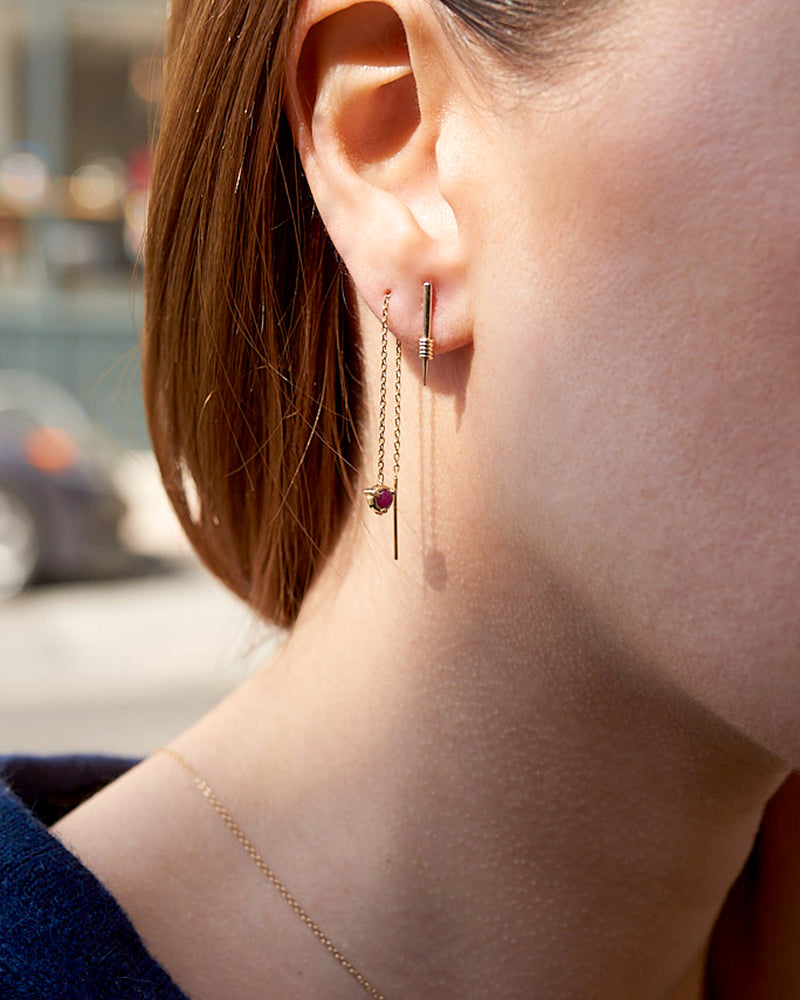 "Claw" 14K Gold Threader Earrings with Rubies