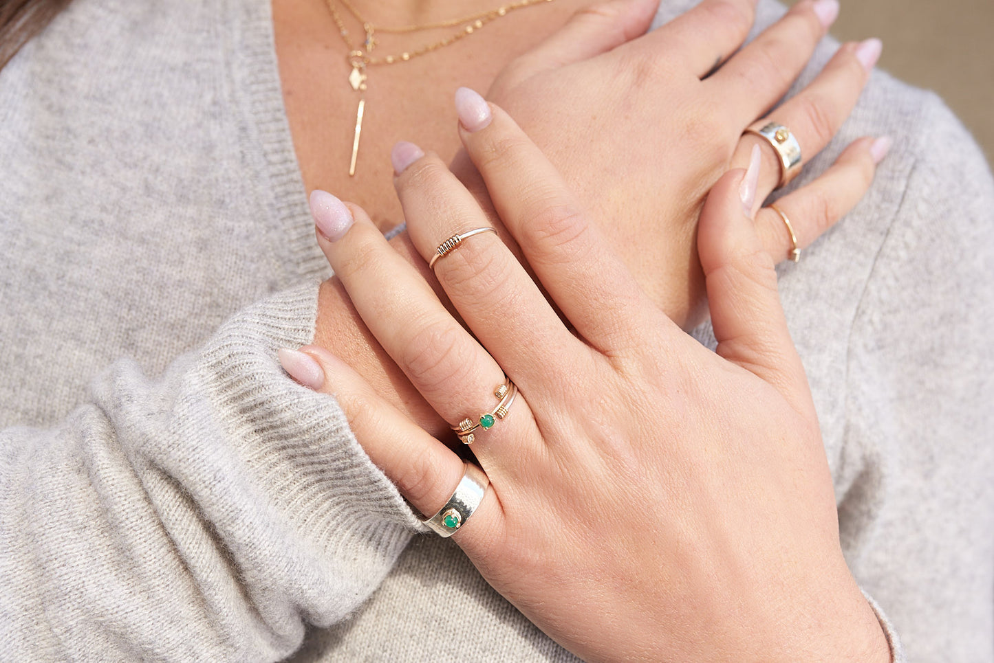 "Liquid Metal" Sterling Silver Wide Hammered Band "Claw" Ring with Natural Rose Cut Ruby or Emerald