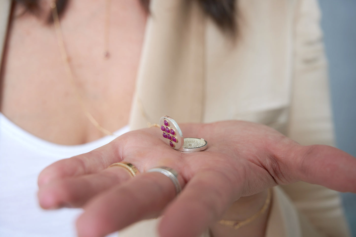 "Love Locket" Pendant - Sterling Silver/ 14K Gold & Opals